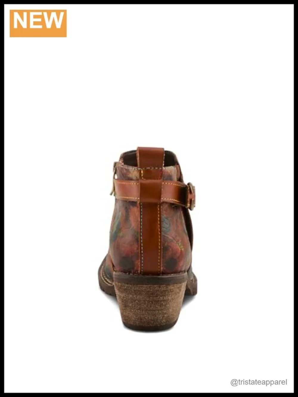 Hand-Painted Leather Women's Ankle Boots with Elastic Goring, Low Stacked Heel